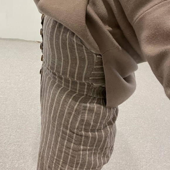 JAPNA Khaki Stripe Linen Romper Jumpsuit Boho Kawaii Bow Back Overall Pant Tie S - Picture 10 of 14